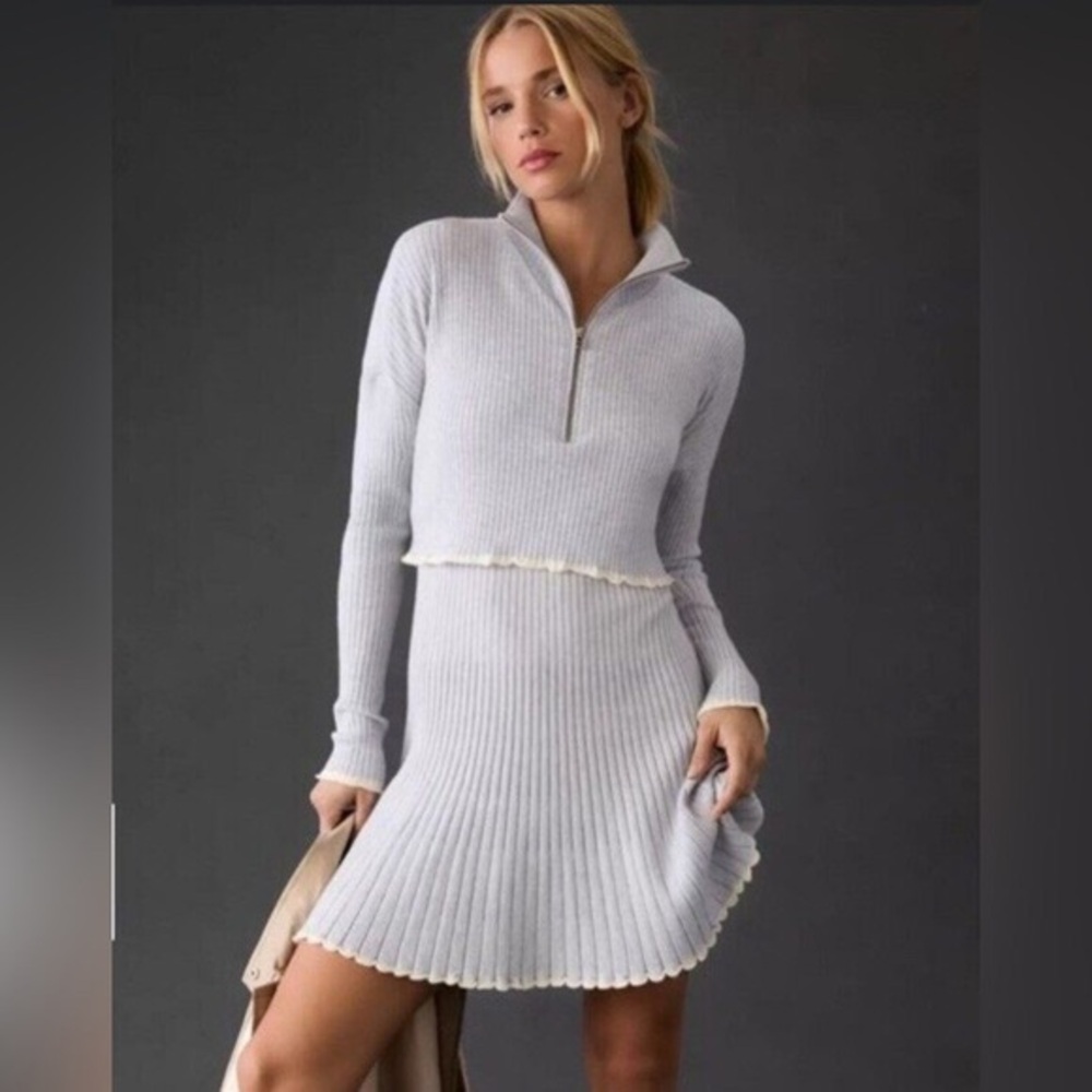 Anthropologie Daily Practice Miles Sweater Dress Small Long Sleeve Grey Zip